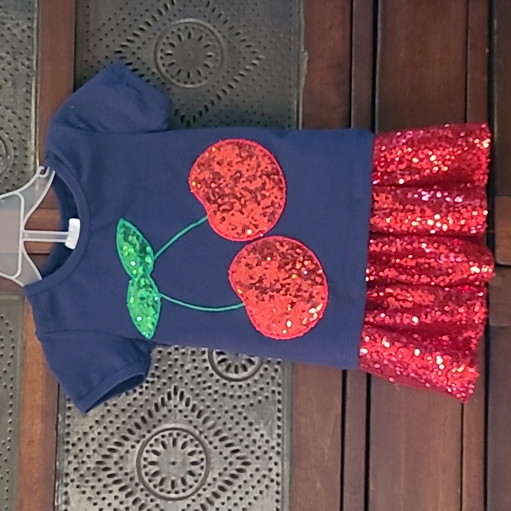 Girls NWT 6-12 Months Skirt Set Cherries Two Piece Red Sequins